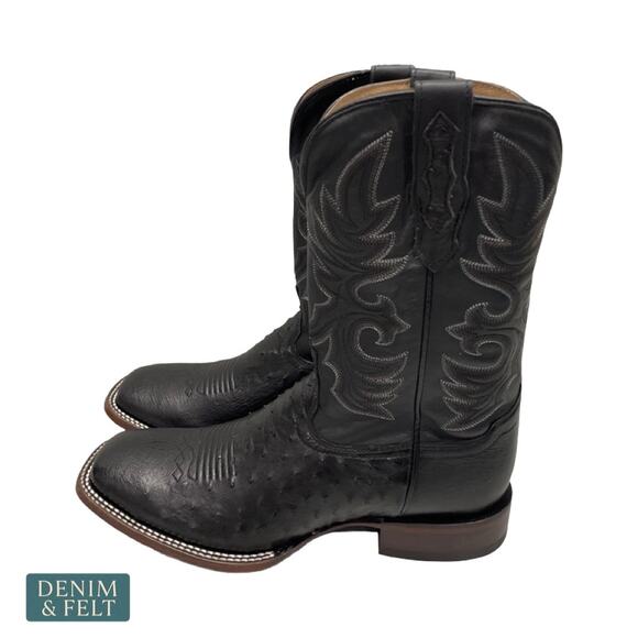 NEW Cody James Black Smooth Ostrich Boots Broad Square Toe Western Cowboy Exotic main image 6
